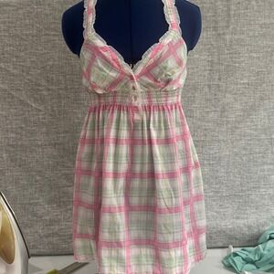 Victoria's Secret Babydoll Dress XS Pink Plaid Y2K Vintage Coquette 2000s Sleep